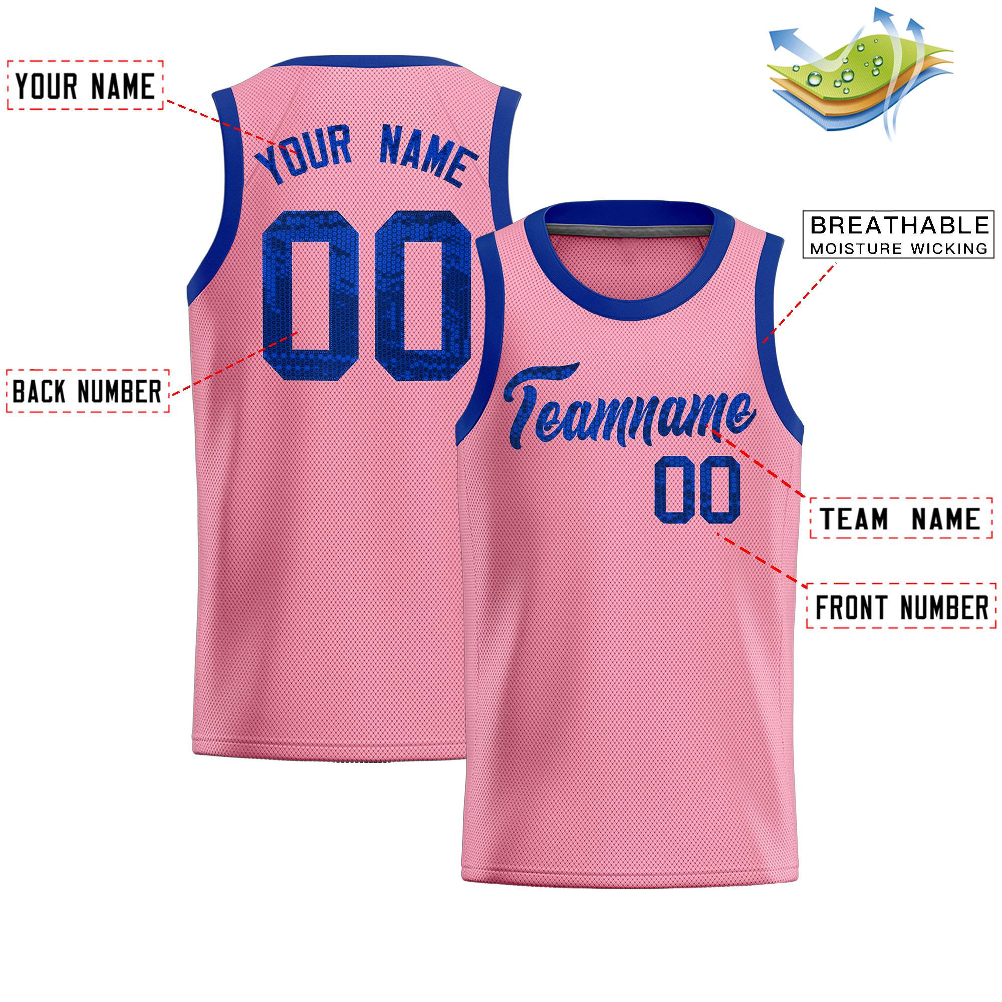 Custom Light Pink Sequined Tops Athletic Basketball Jersey