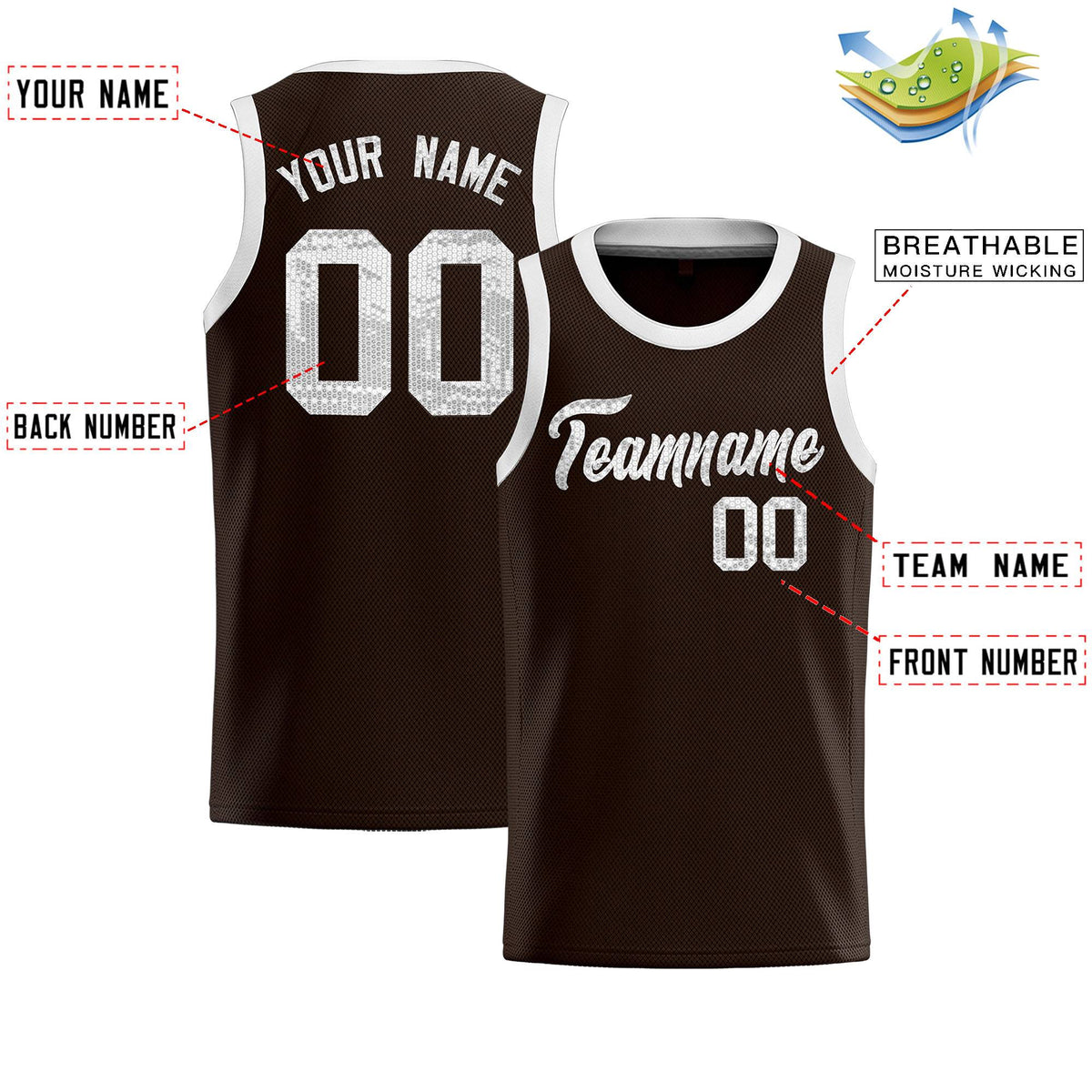 Custom Brown Sequined Tops Athletic Basketball Jersey