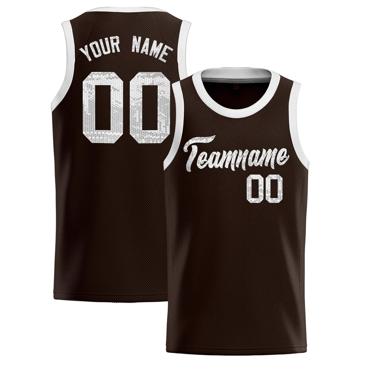 Custom Brown Sequined Tops Athletic Basketball Jersey