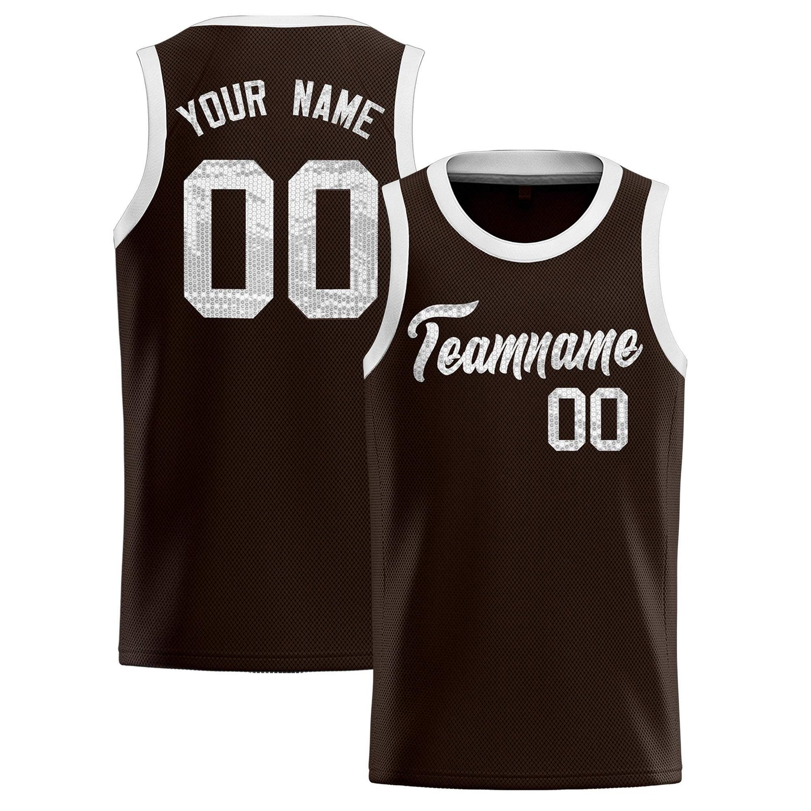 Custom Brown Sequined Tops Athletic Basketball Jersey