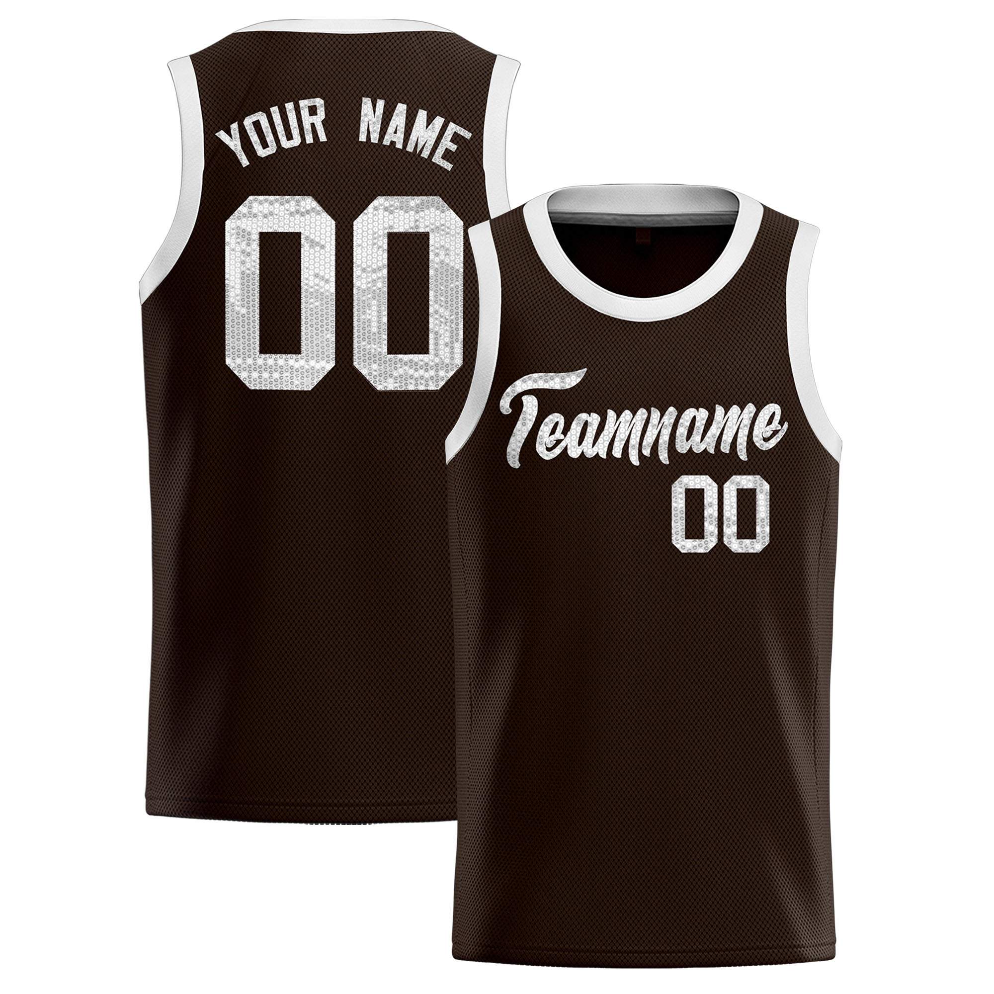 Custom Brown Sequined Tops Athletic Basketball Jersey