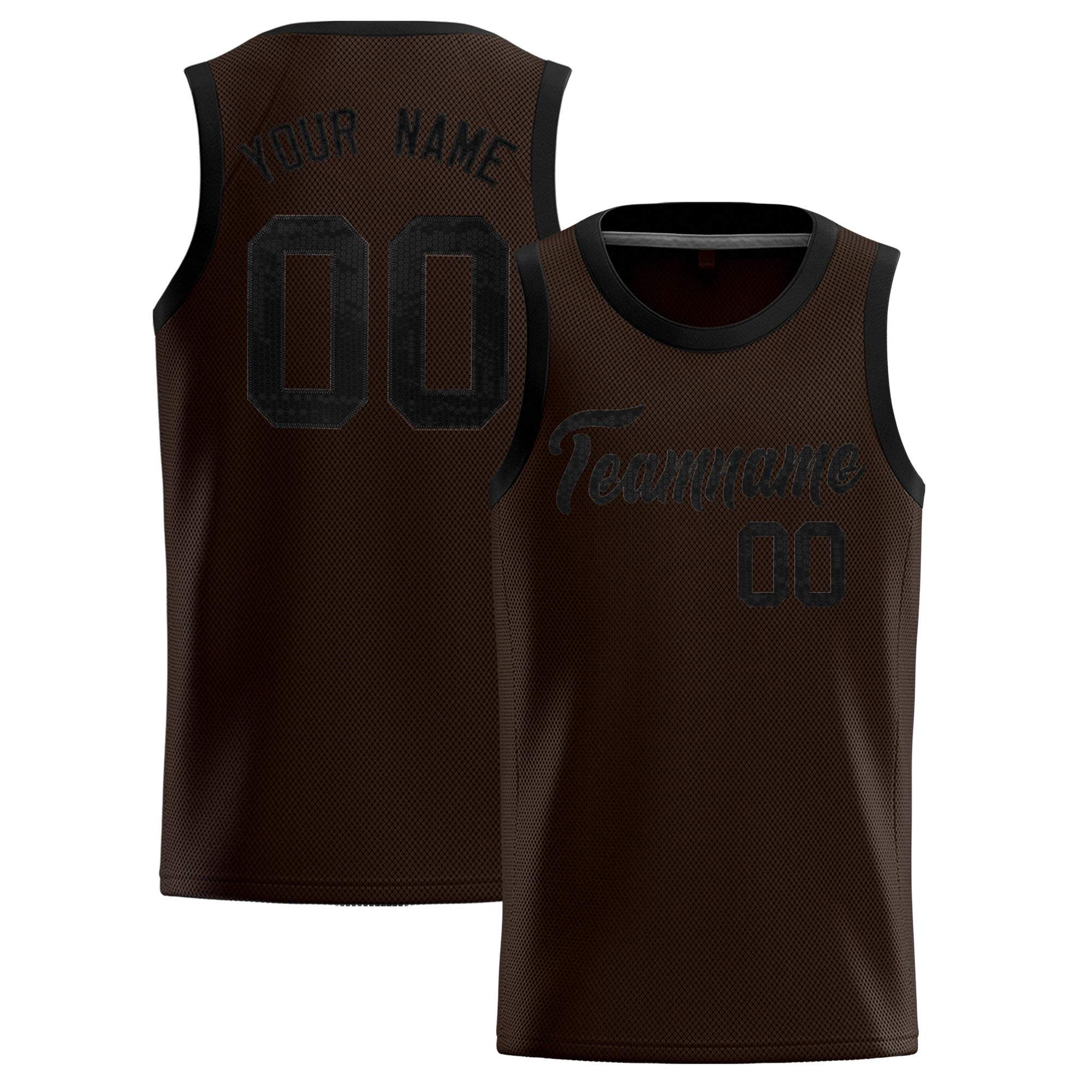 Custom Brown Sequined Tops Athletic Basketball Jersey