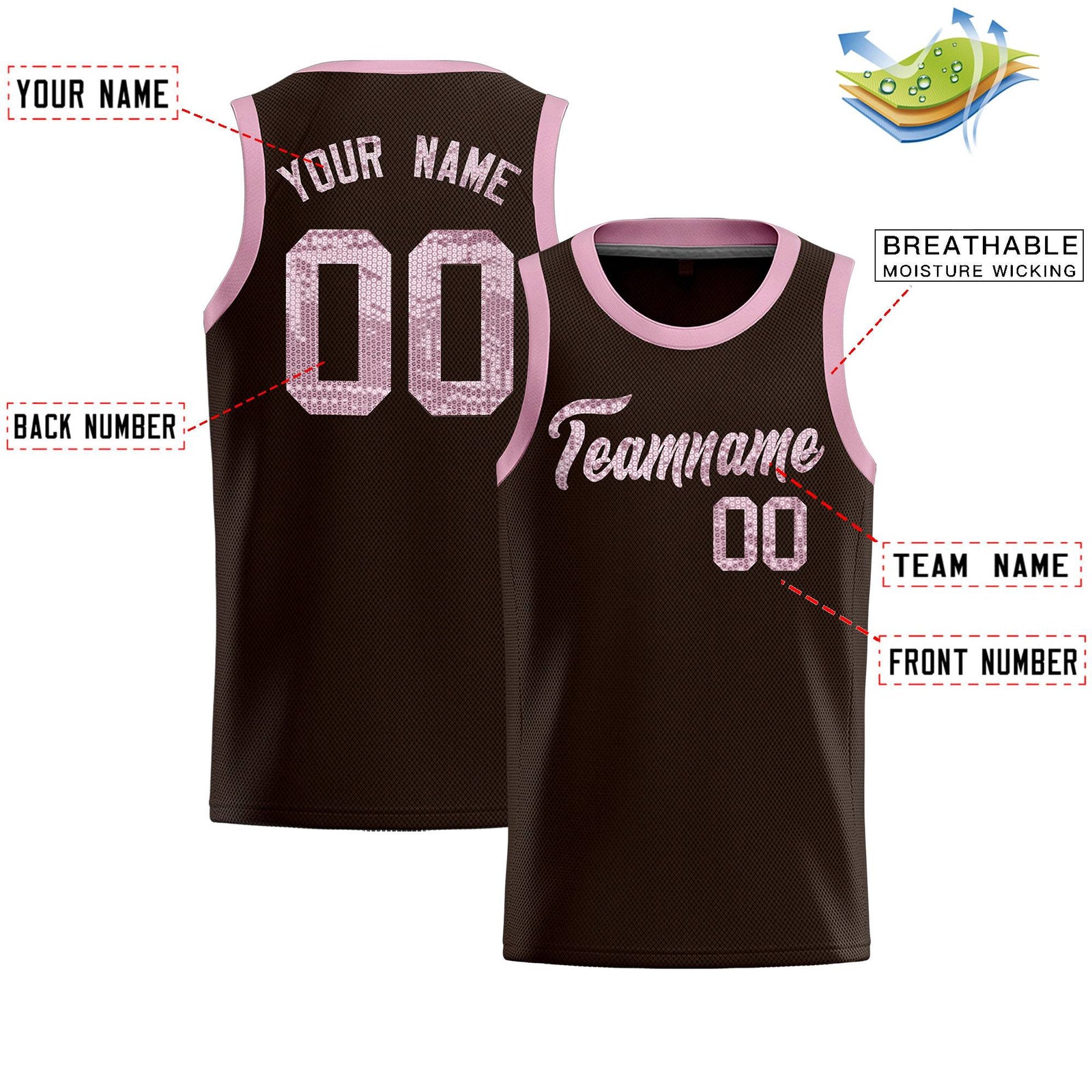 Custom Brown Sequined Tops Athletic Basketball Jersey