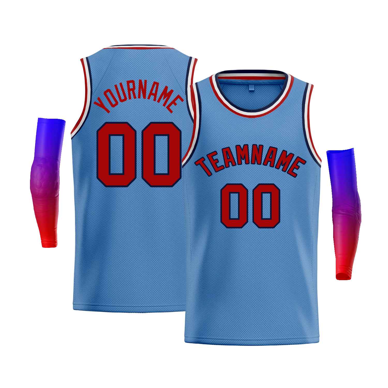 Custom Light Blue Navy-Red Classic Tops Men Casual Bull Basketball Jersey