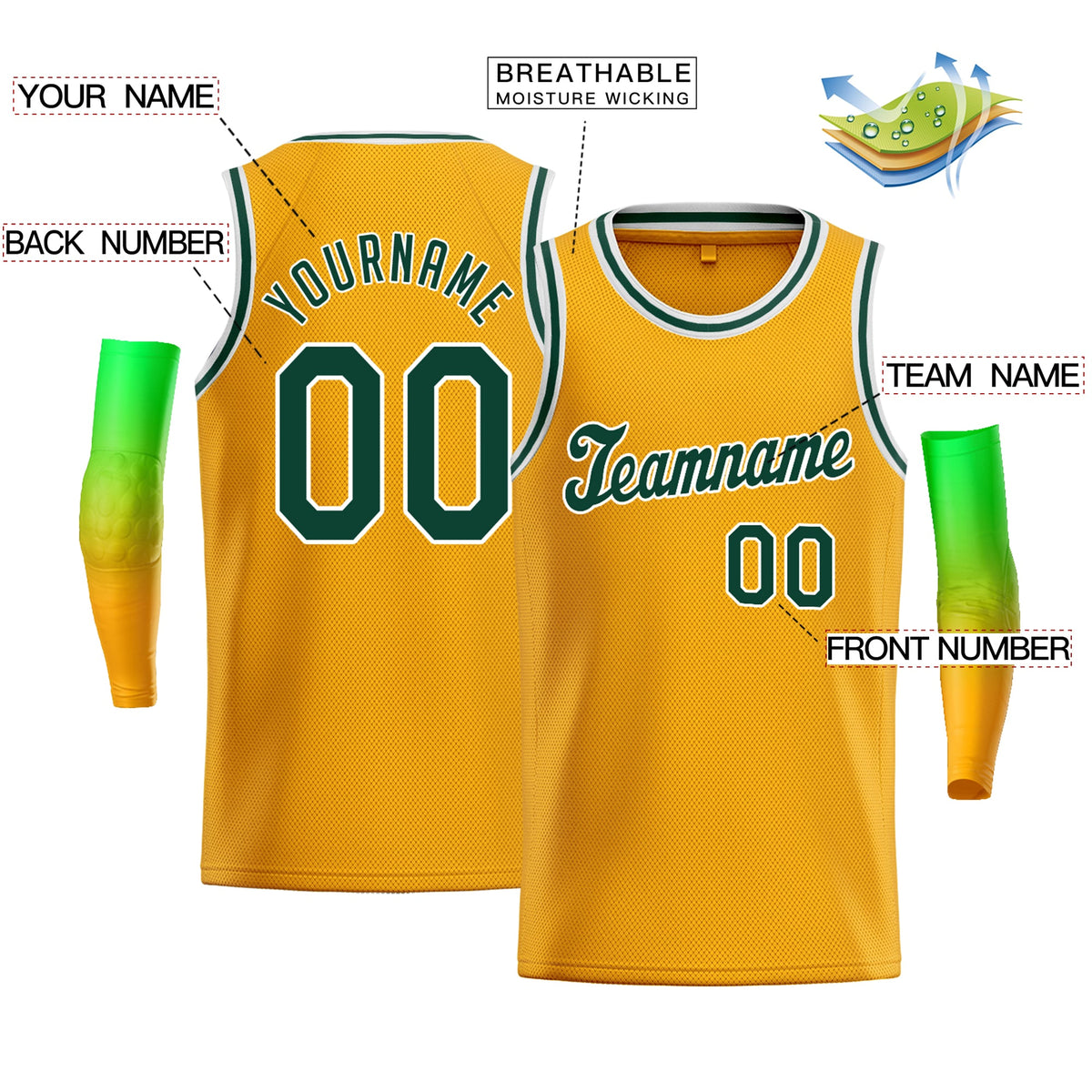 Custom Yellow Green-White Classic Tops Men/Boy Basketball Jersey