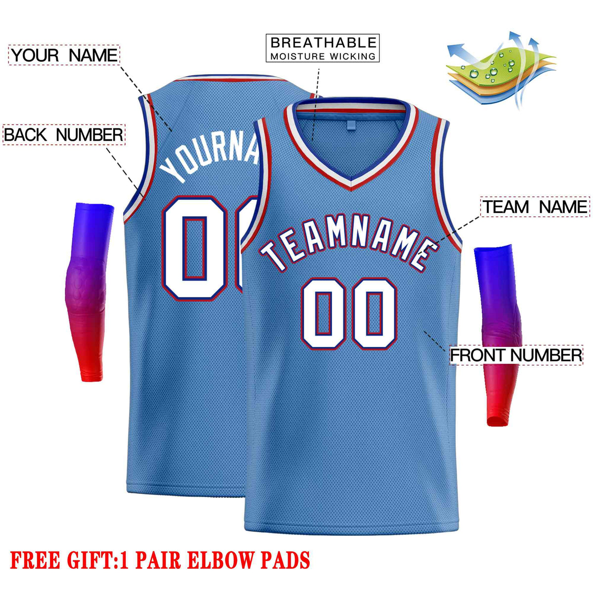Custom Light Blue White-Blue Classic Tops Men Casual Basketball Jersey