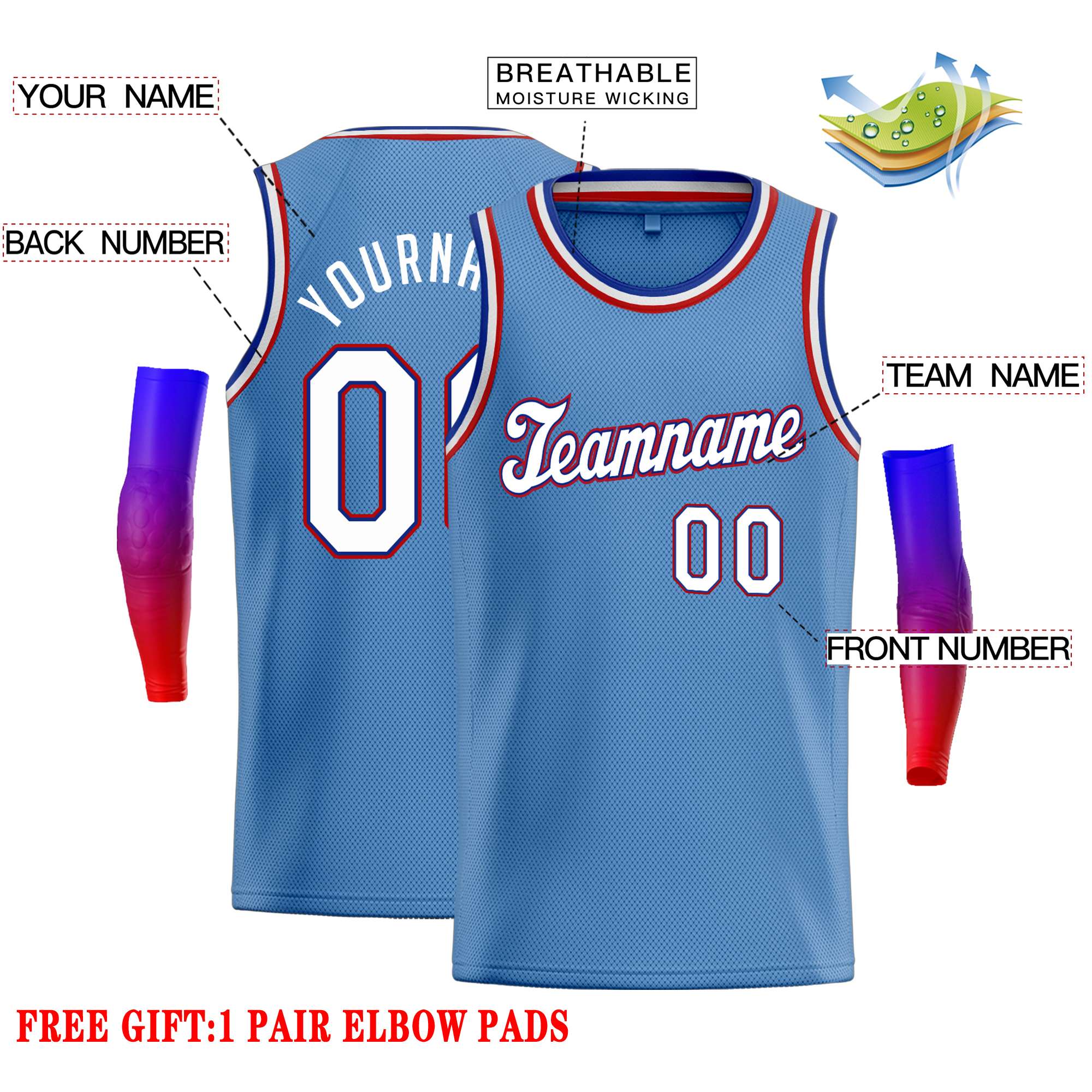 Custom Light Blue White-Royal Classic Tops Casual Basketball Jersey
