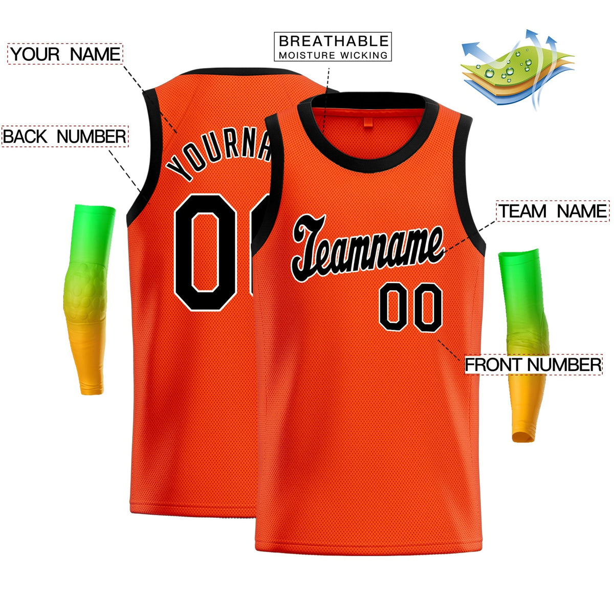 Custom Orange Black-White Classic Tops Breathable Basketball Jersey