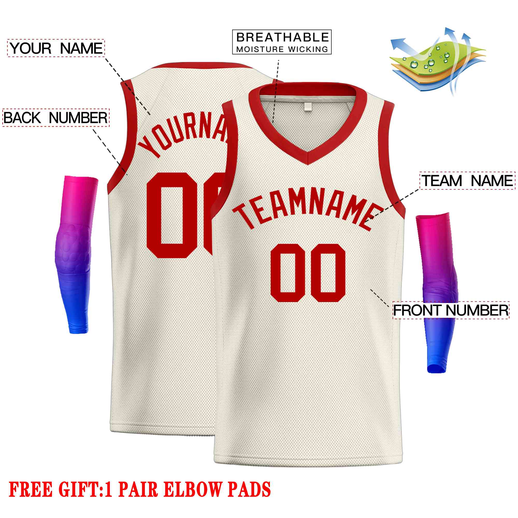 Custom Cream Red-Classic Tops Men Casual Basketball Jersey
