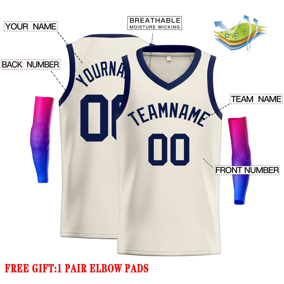 Custom Cream Navv-Classic Tops Men Casual Basketball Jersey