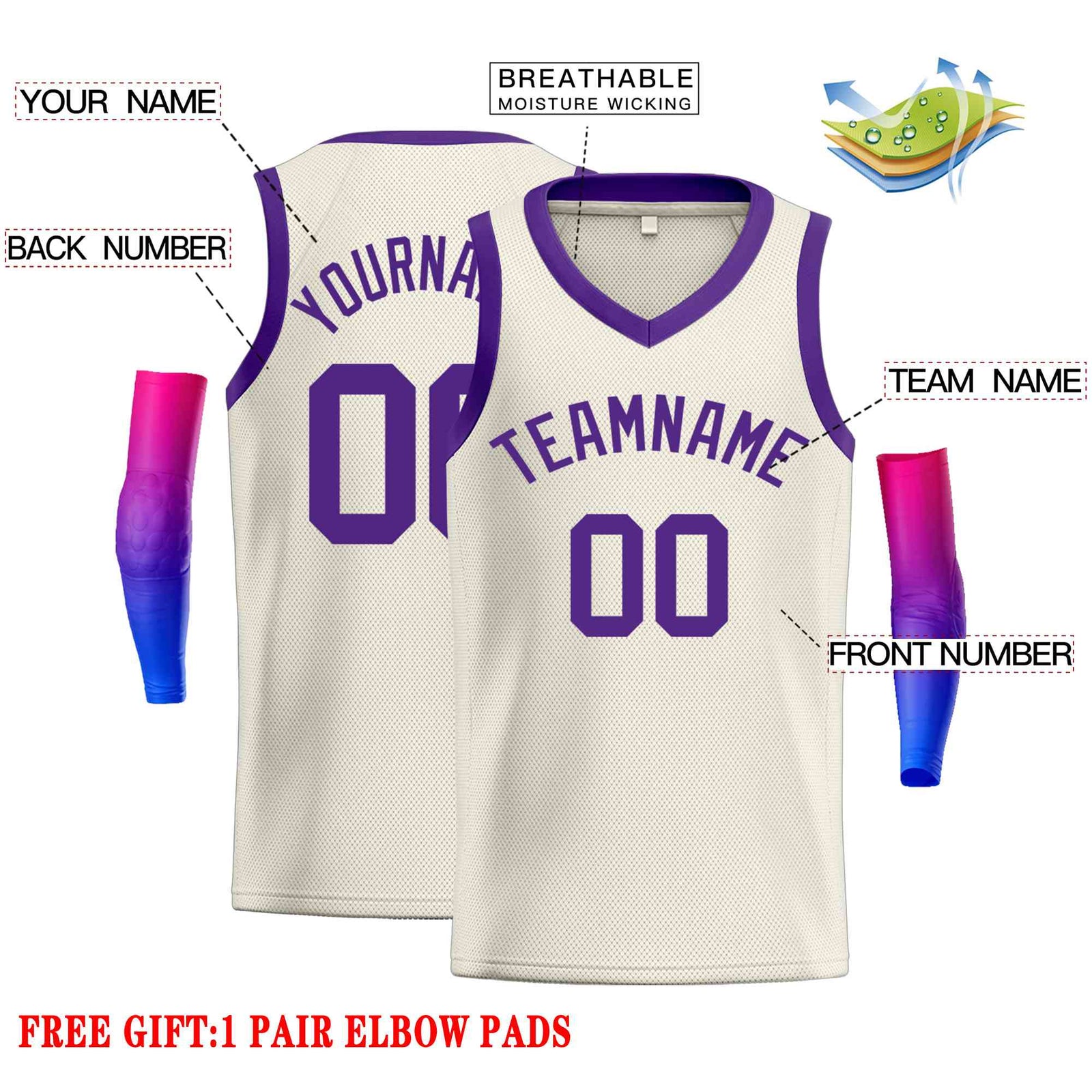 Custom Cream Purple-Classic Tops Men Casual Basketball Jersey