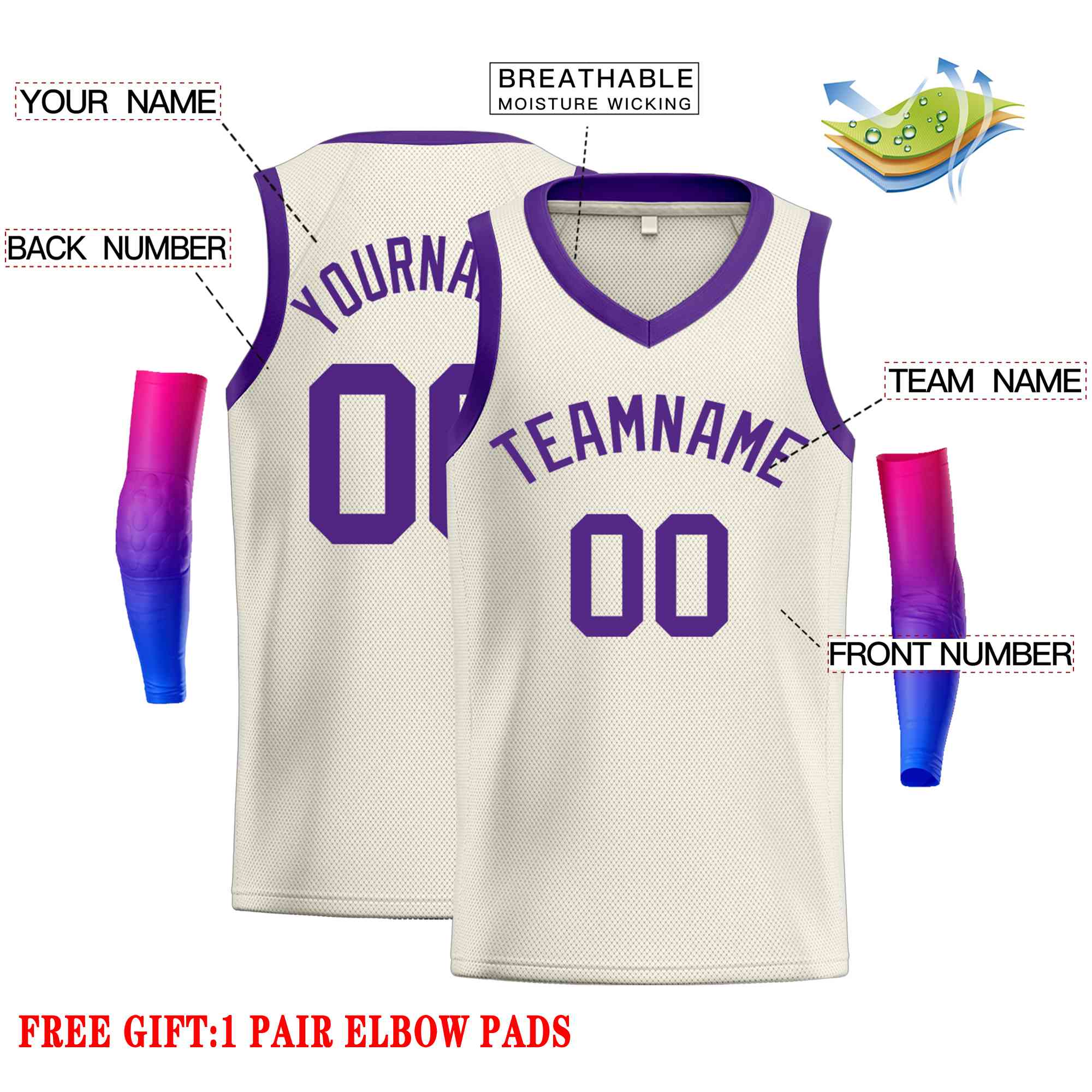 Custom Cream Purple-Classic Tops Men Casual Basketball Jersey