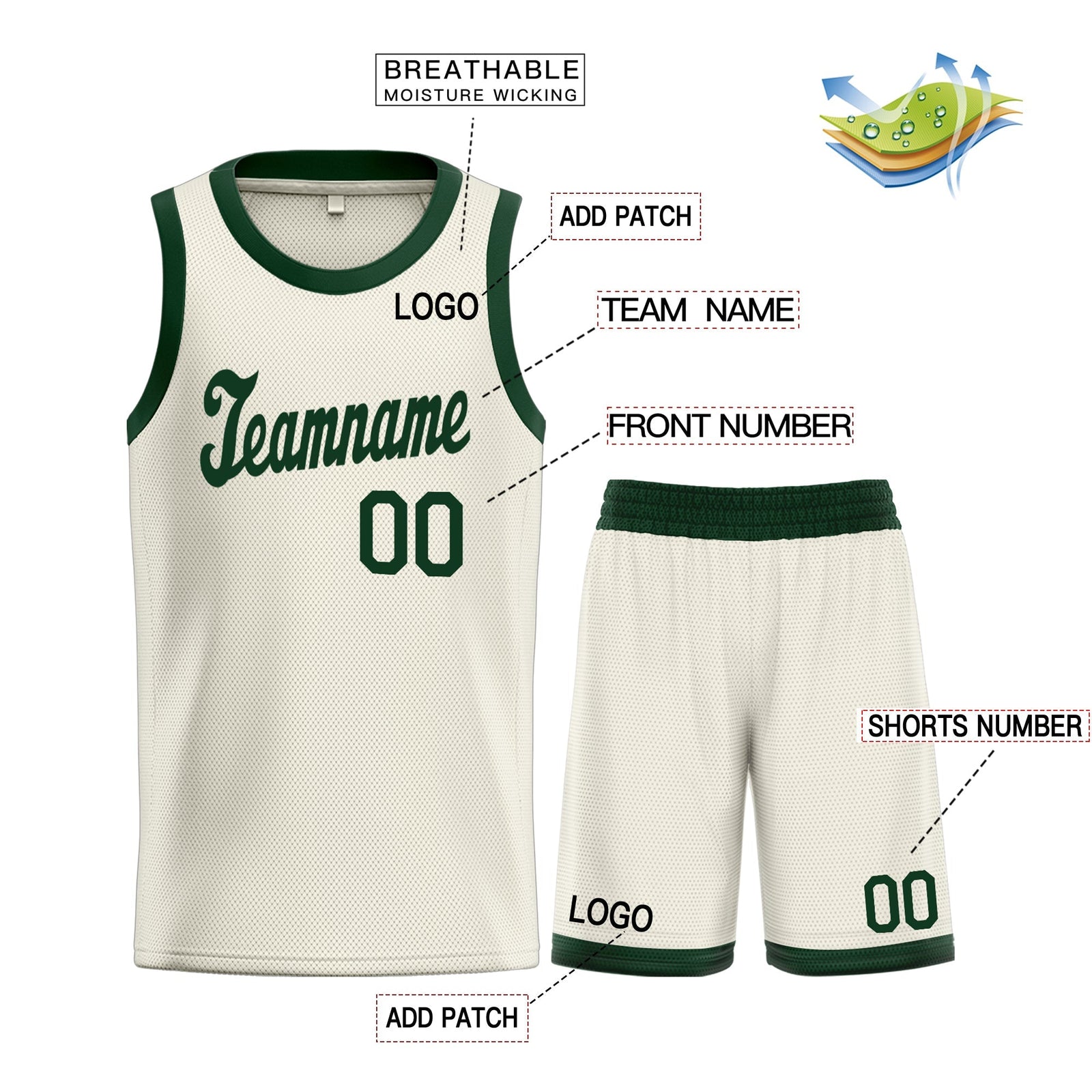 Custom Cream Green Classic Tops Men/Boy Basketball Jersey