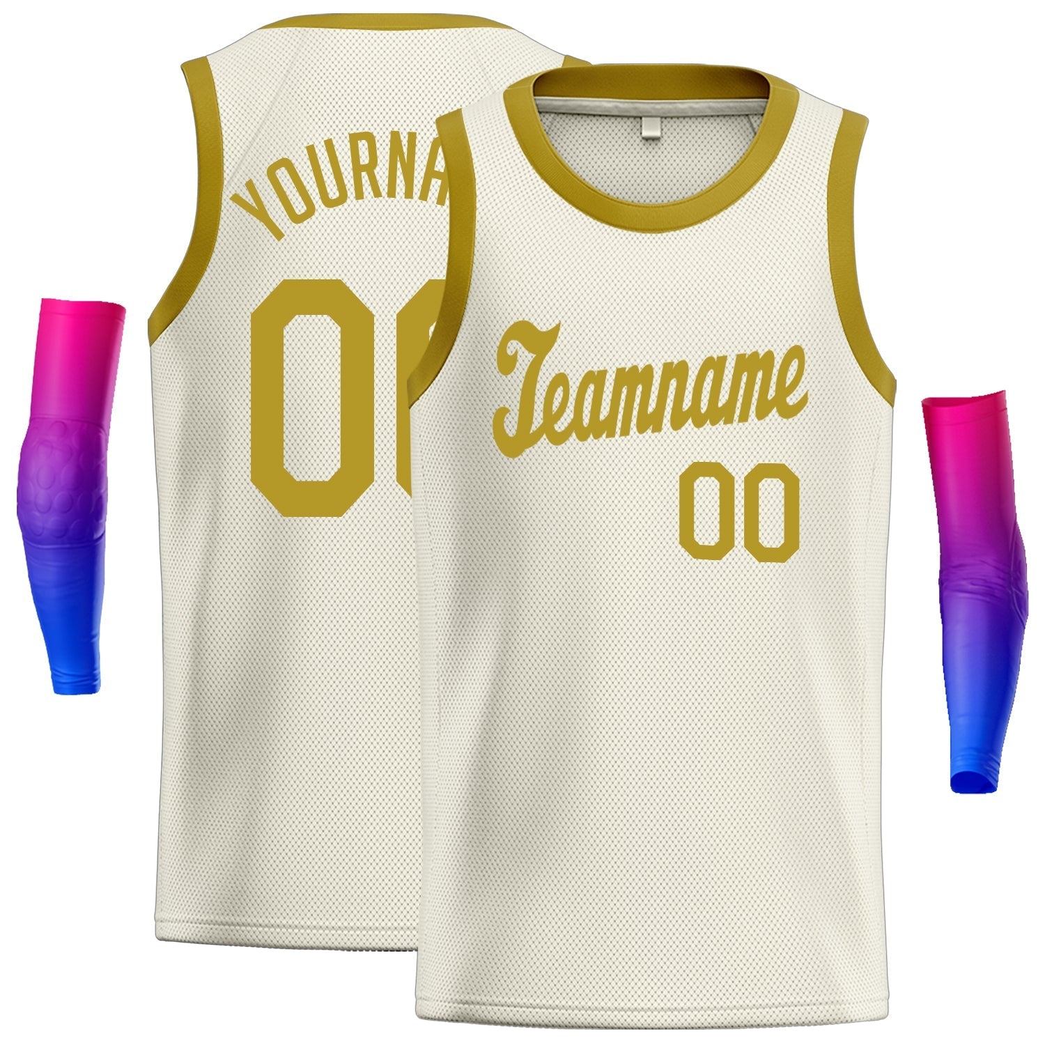 Custom Cream Gold Classic Tops Athletic Basketball Jersey