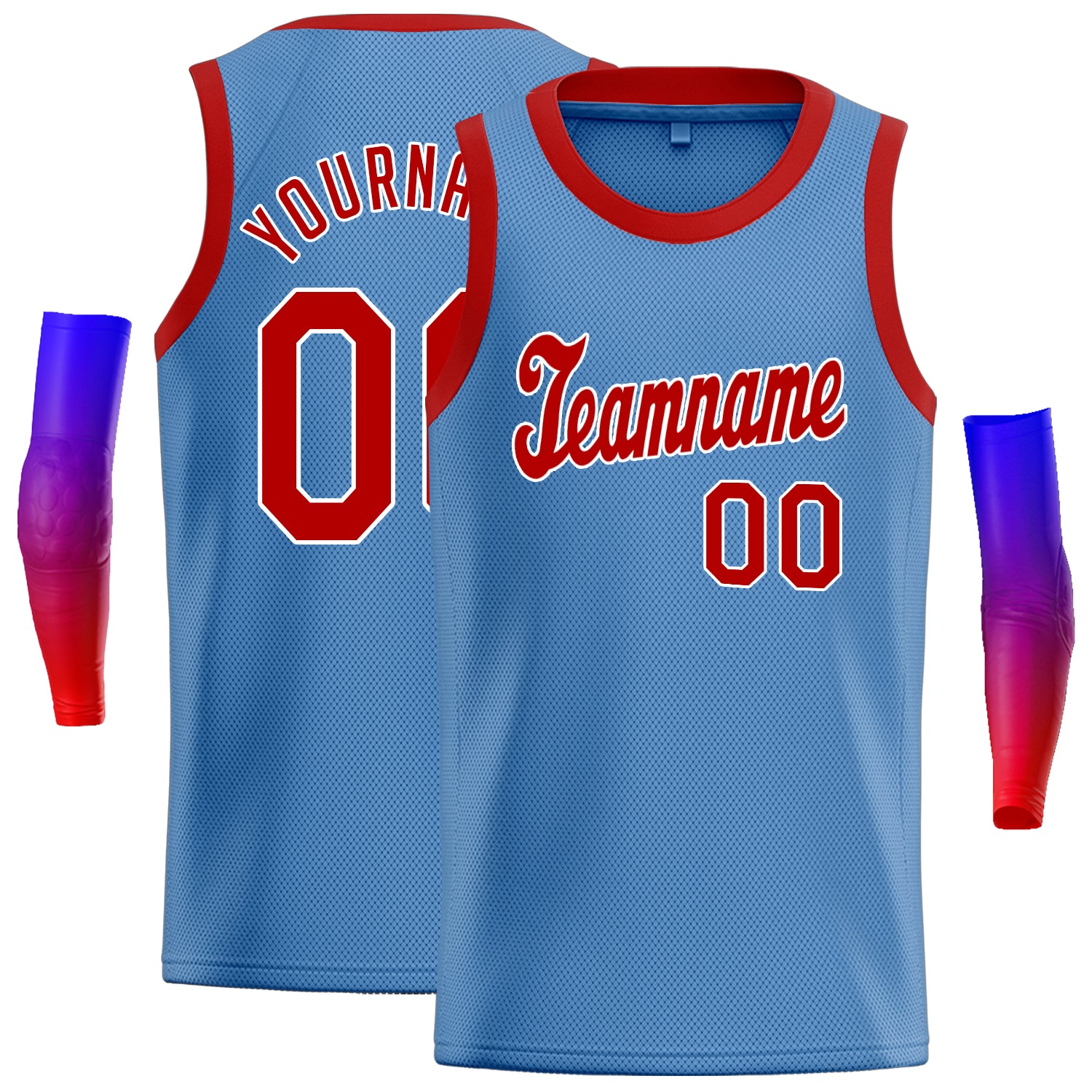 Custom Light Blue Red-White Classic Tops Athletic Basketball Jersey
