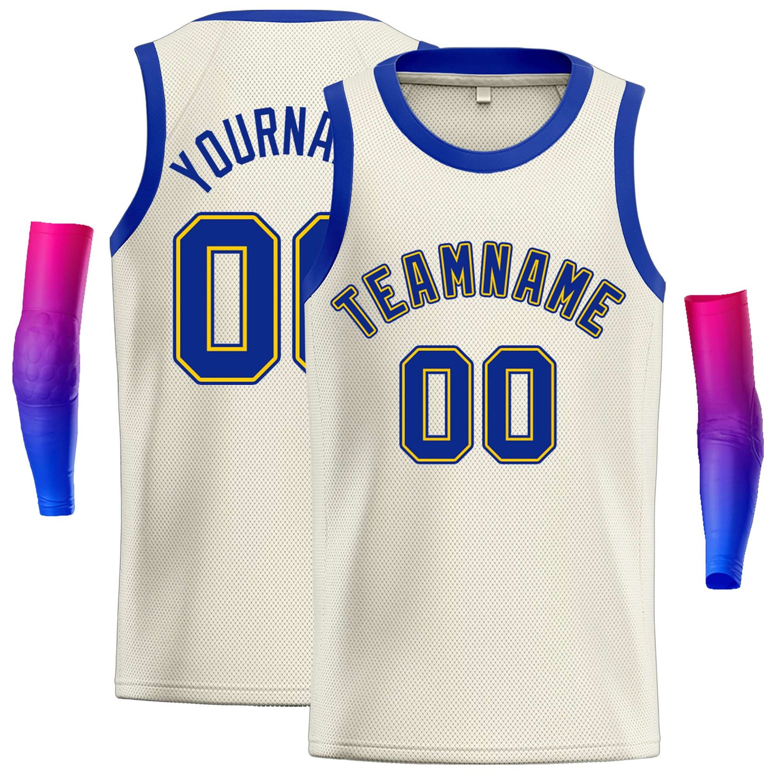 Custom Cream Royal-Yellow Classic Tops Casual Basketball Jersey