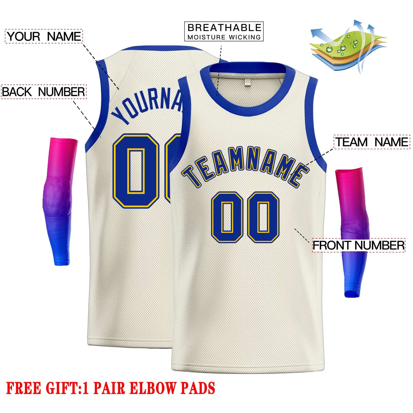 Custom Cream Royal-Yellow Classic Tops Casual Basketball Jersey