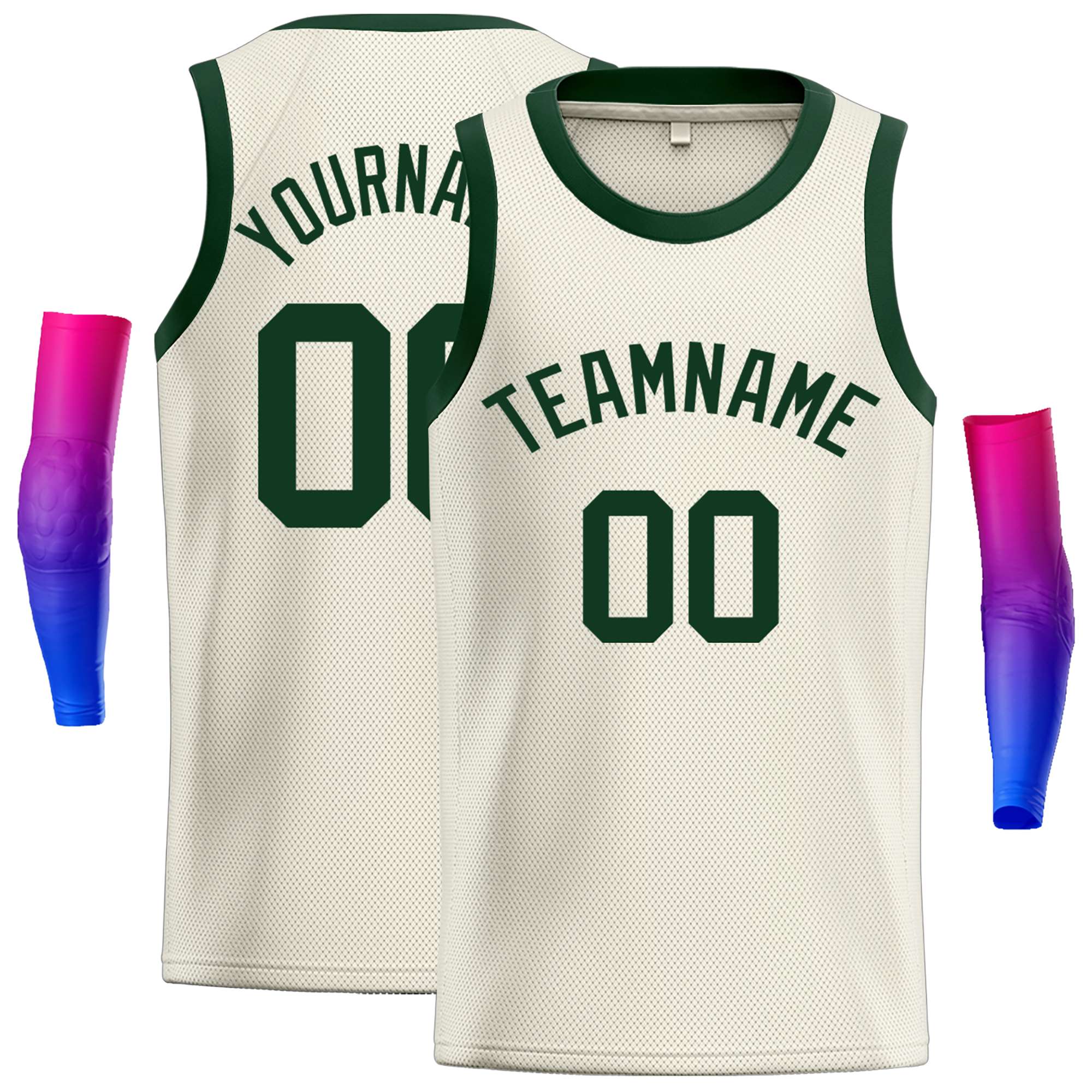Custom Cream Green Classic Tops Casual Basketball Jersey
