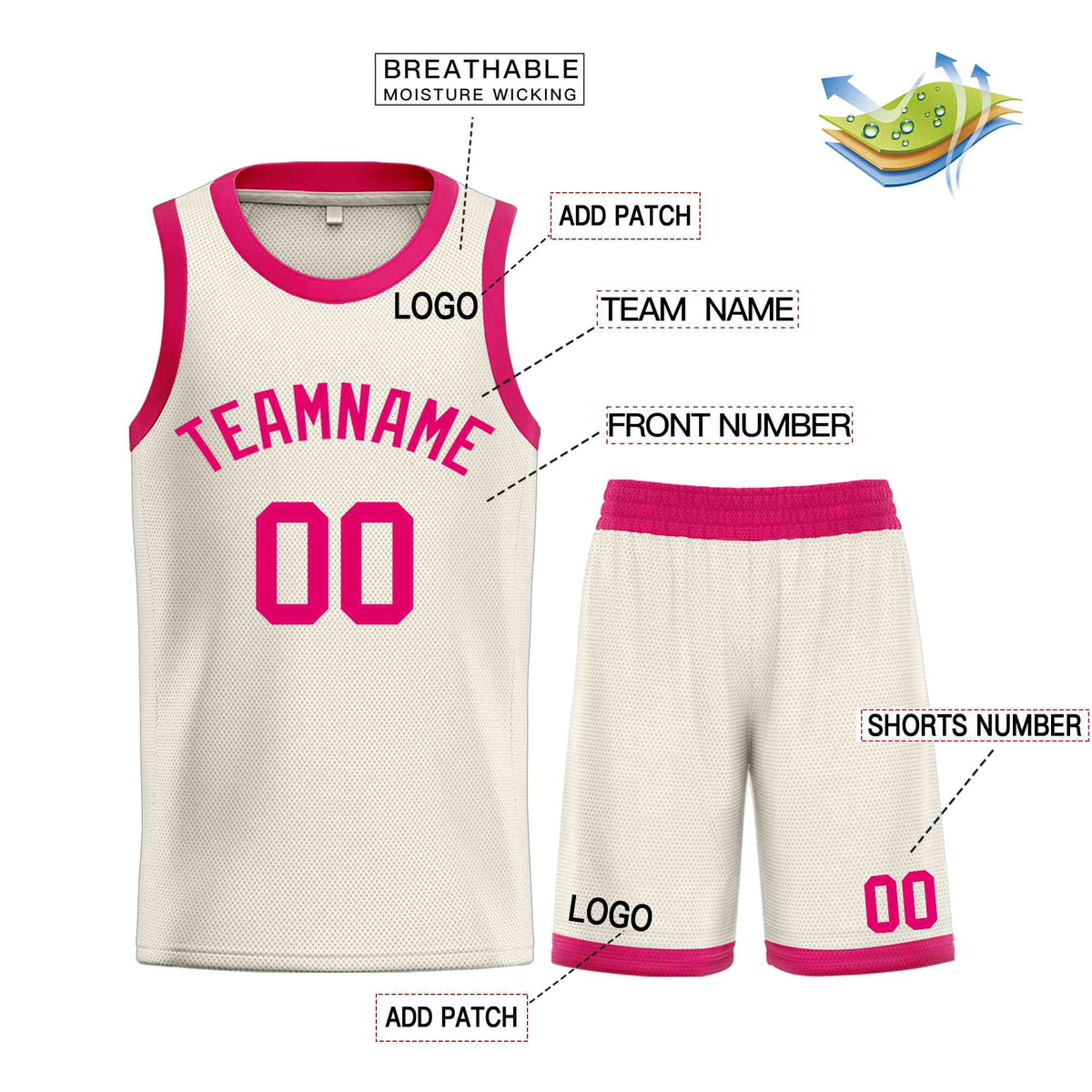 Custom Cream Pink Classic Sets Bull Basketball Jersey