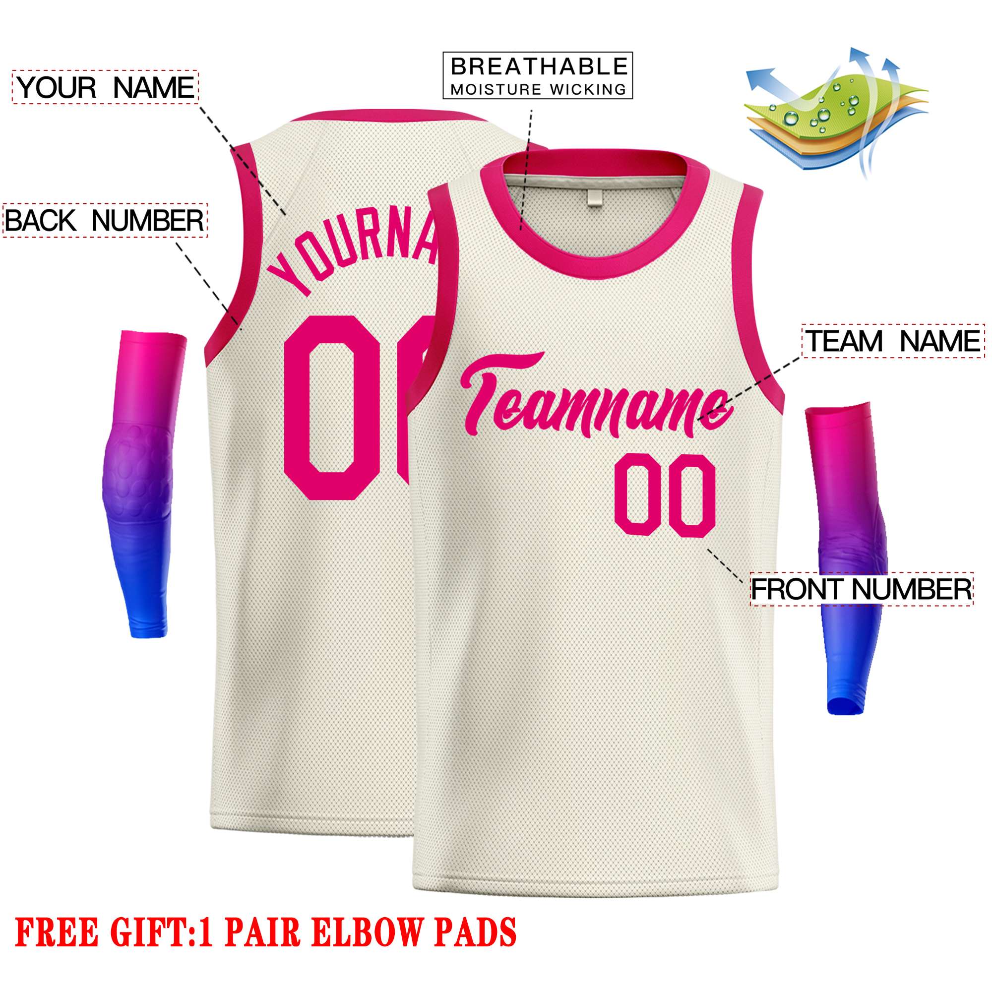 Custom Cream Pink Classic Tops Casual Basketball Jersey