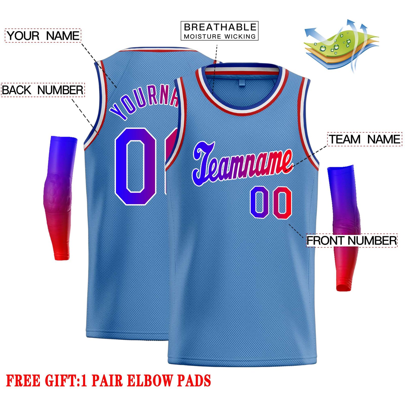 Custom Light Blue Royal-White Classic Tops Casual Basketball Jersey