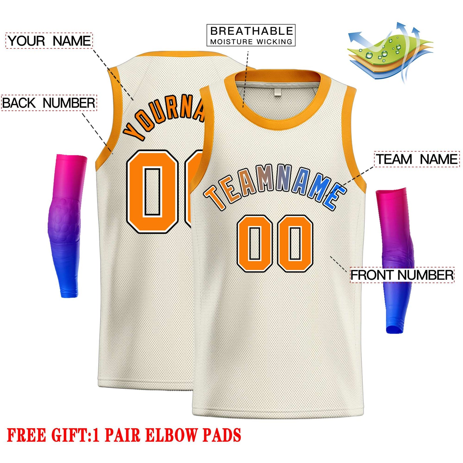 Custom Cream Orange-Black Classic Tops Casual Basketball Jersey