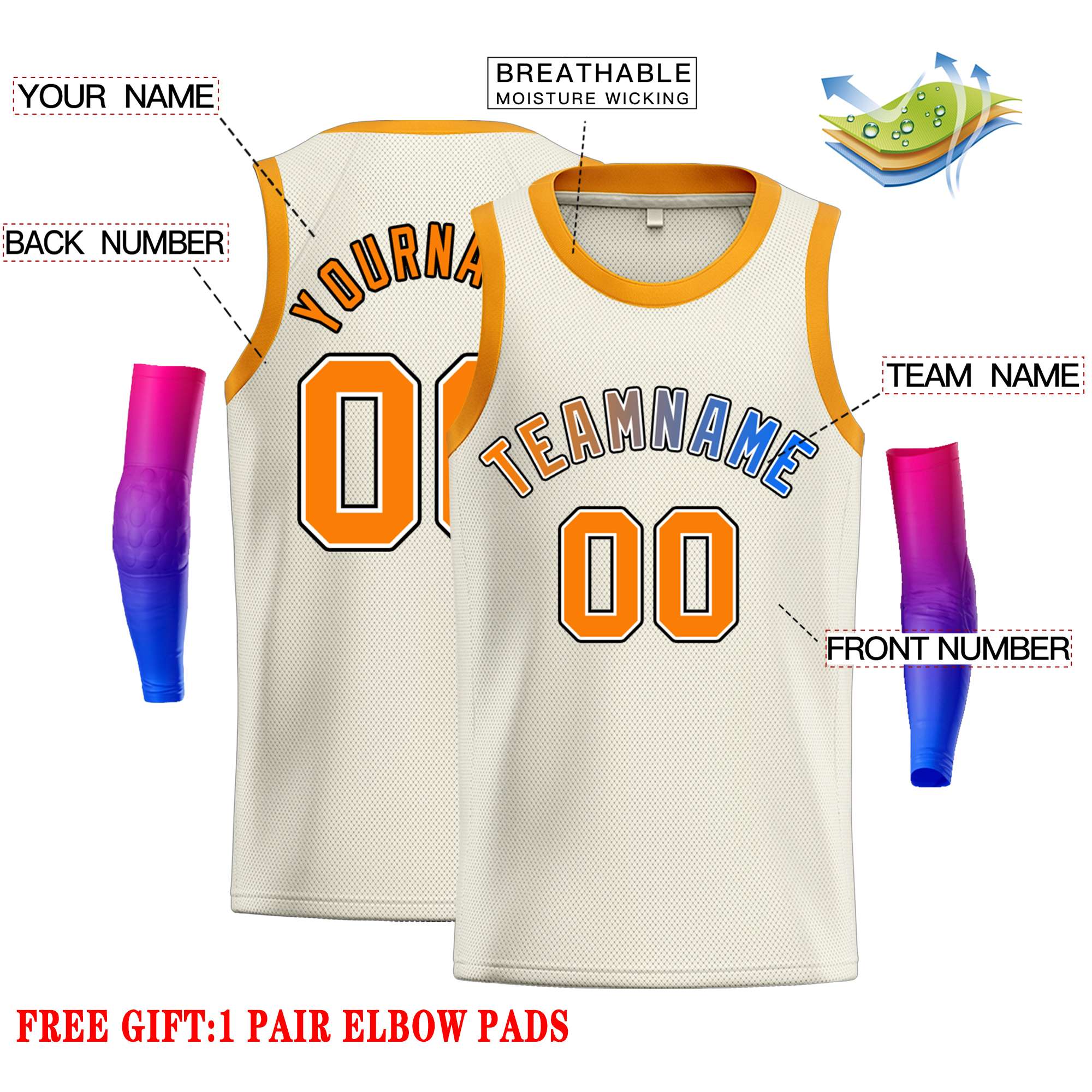 Custom Cream Orange-Black Classic Tops Casual Basketball Jersey