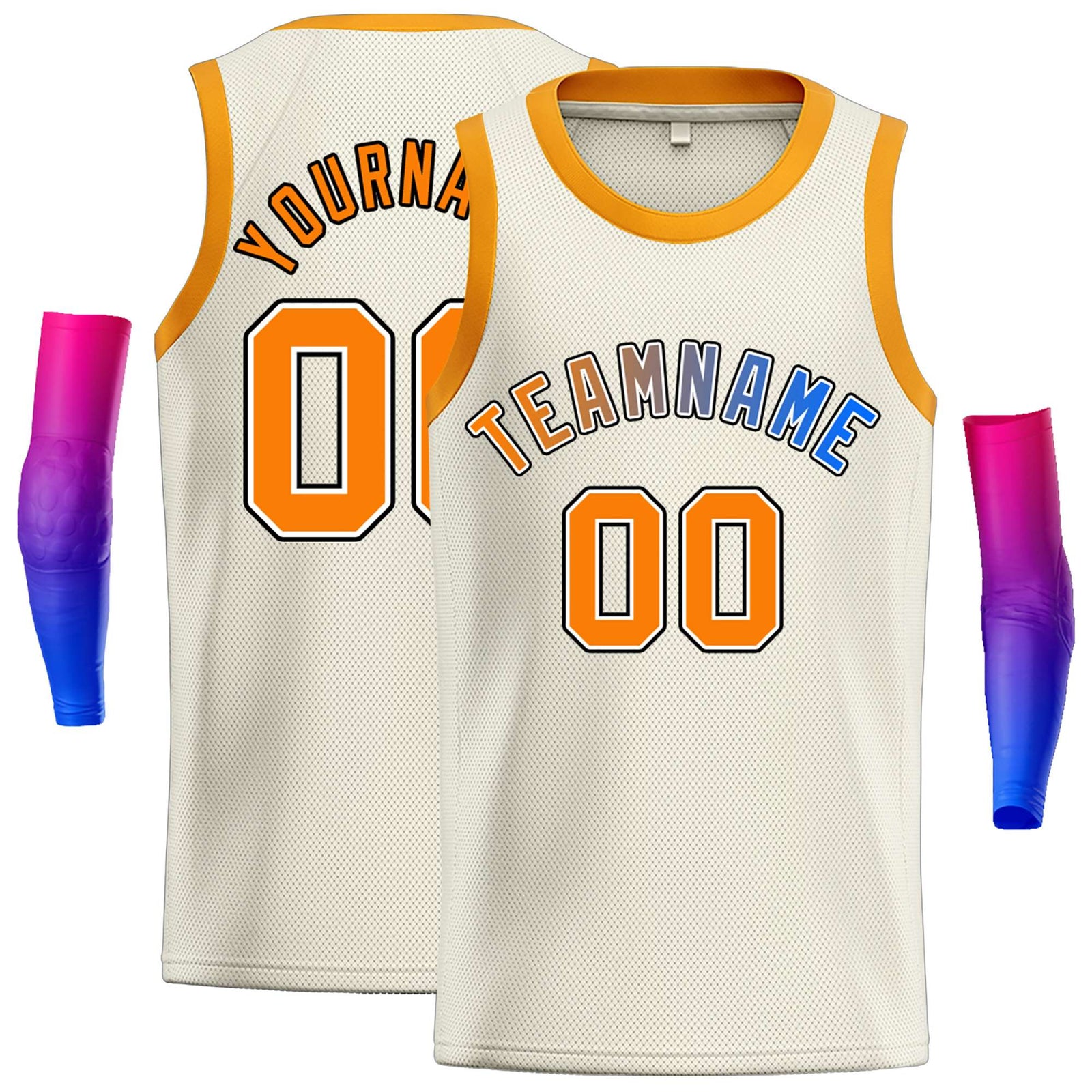 Custom Cream Orange-Black Classic Tops Casual Basketball Jersey