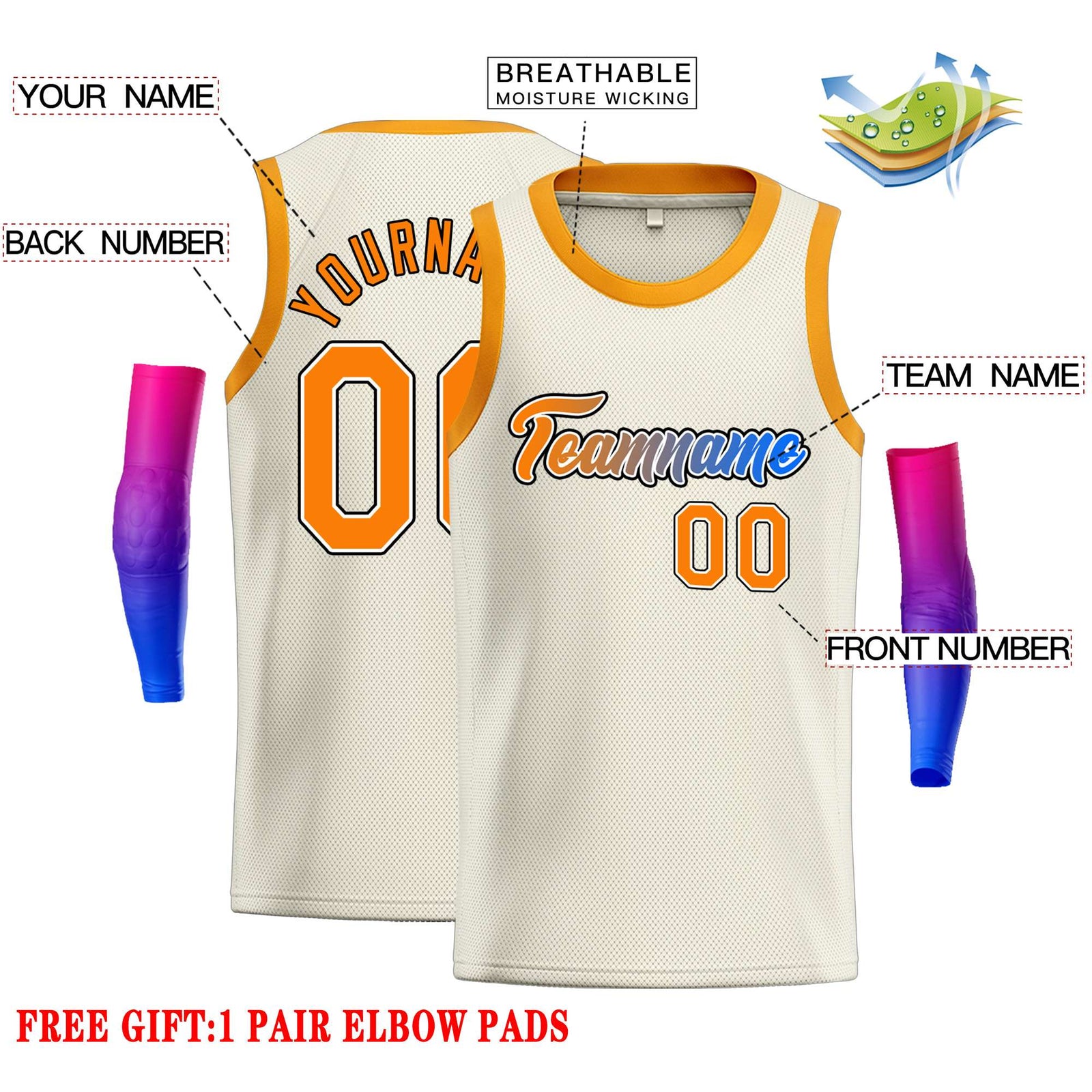 Custom Cream Orange-Black Classic Tops Casual Basketball Jersey