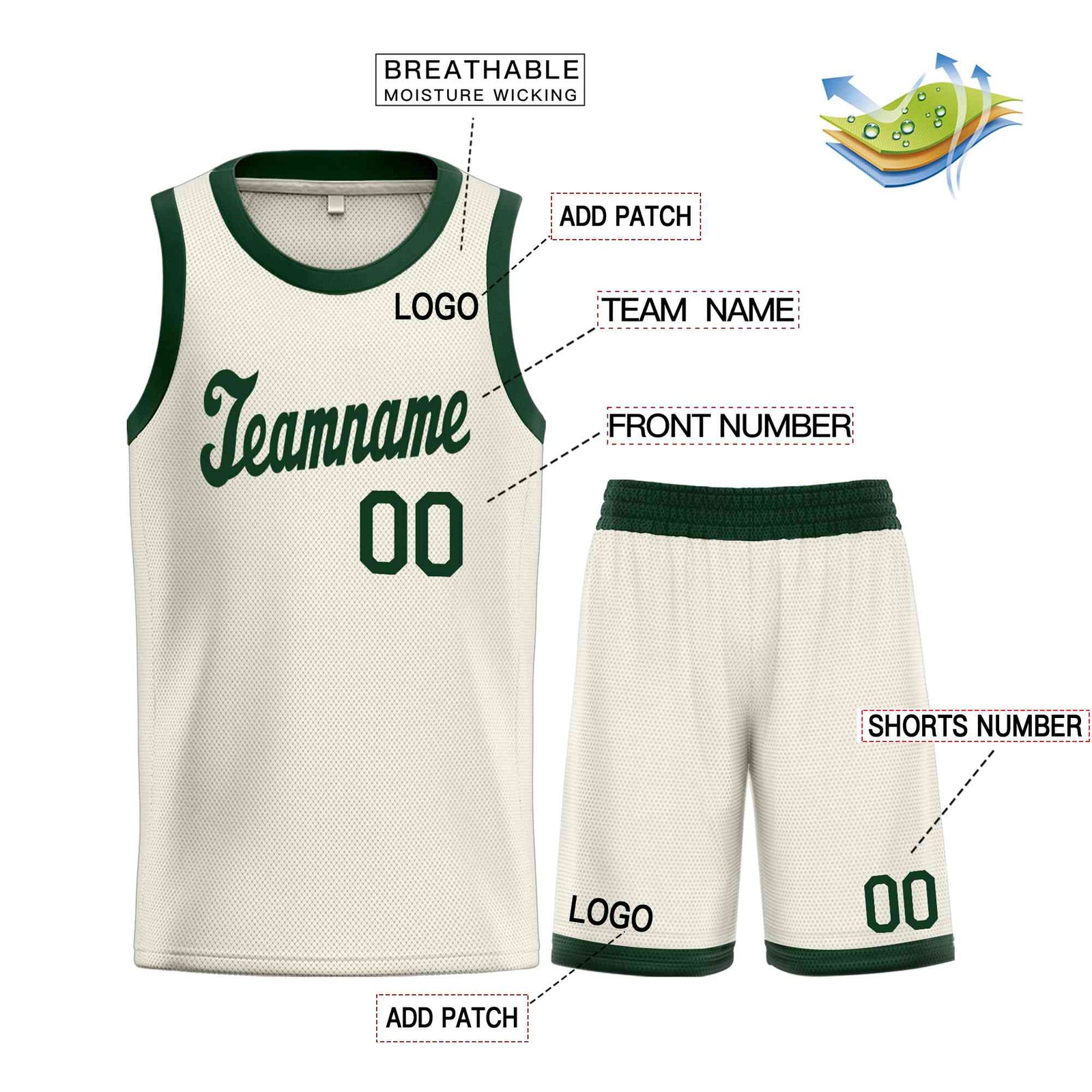 Custom Cream Green Classic Sets Sports Uniform Basketball Jersey
