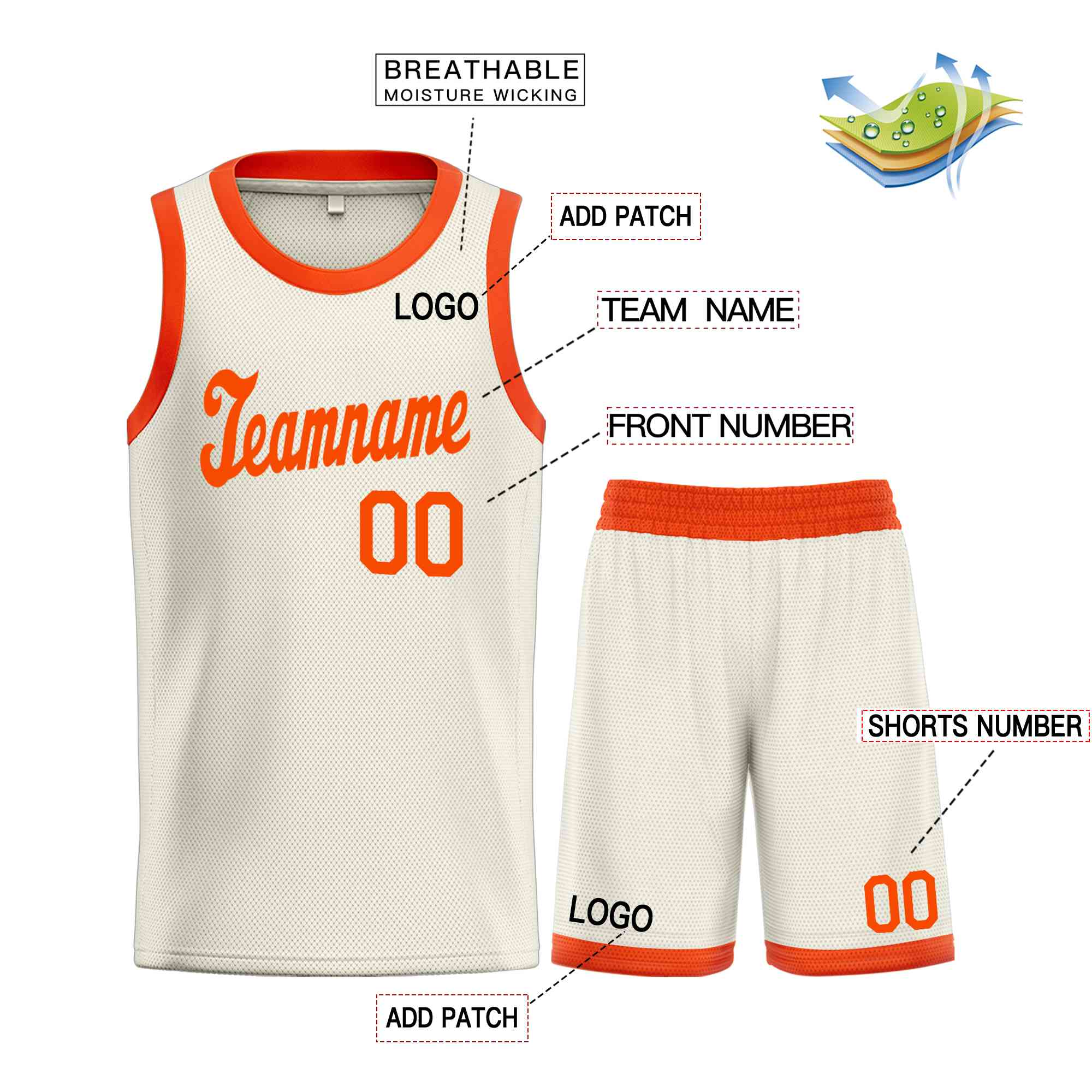 Custom Cream Orange Classic Sets Sports Uniform Basketball Jersey