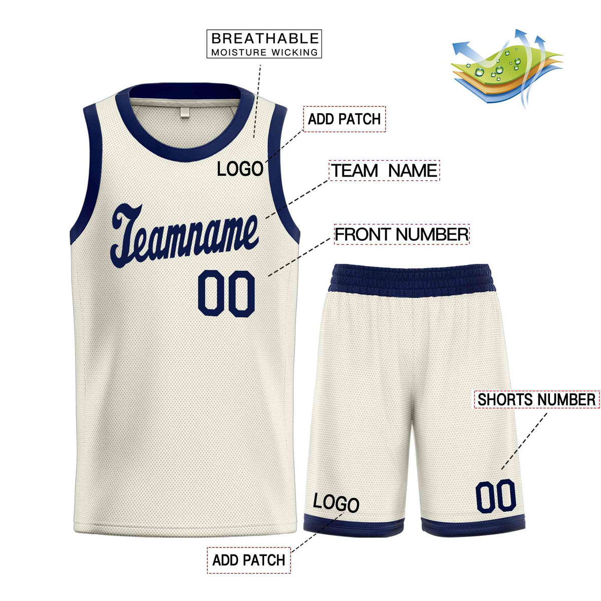Custom Cream Navy Classic Sets Sports Uniform Basketball Jersey