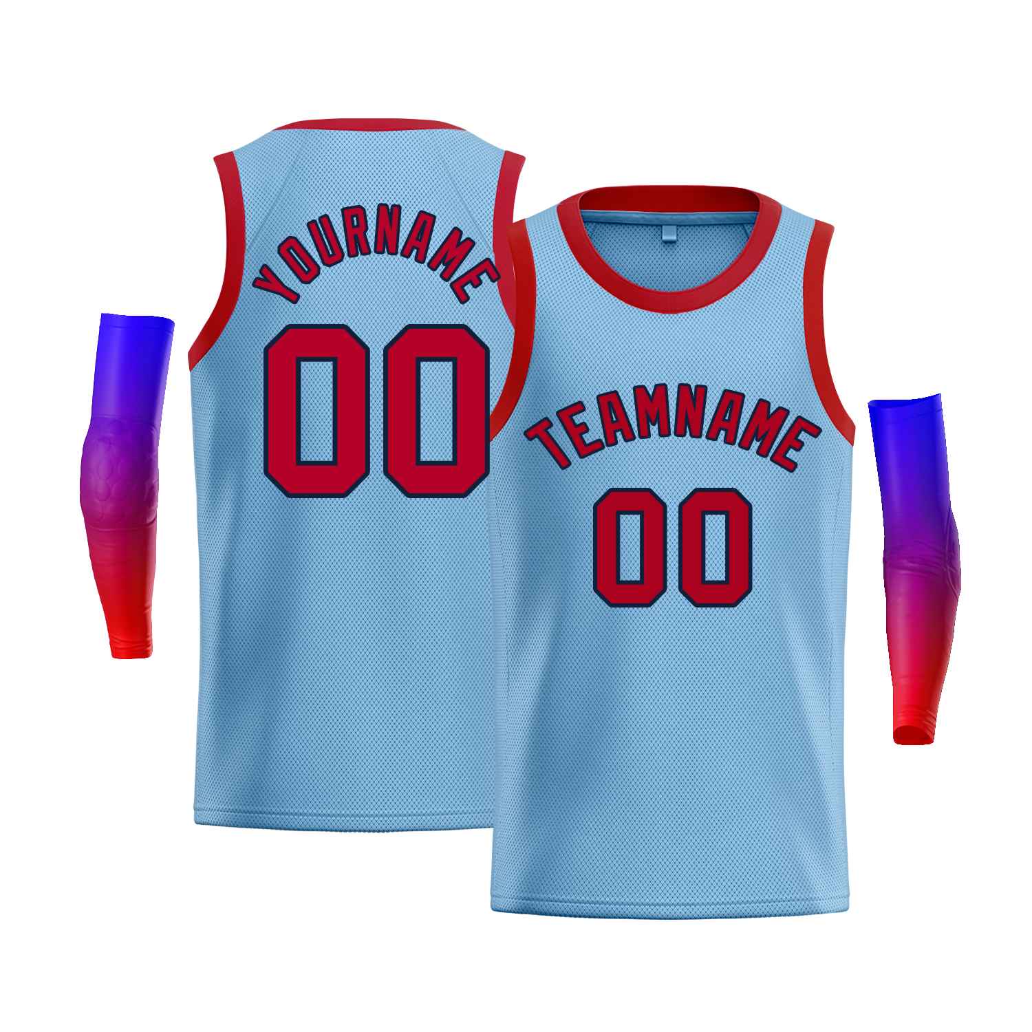 Custom Light Blue Navy-Red Classic Tops Men Casual Bull Basketball Jersey