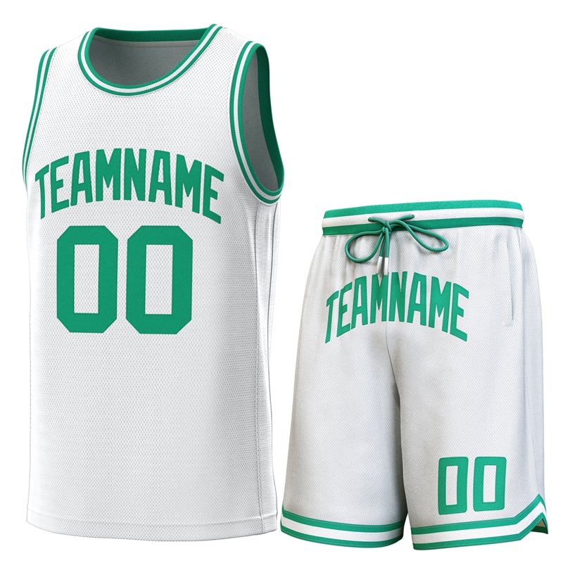 Custom White Green-Green Classic Sets Basketball Jersey