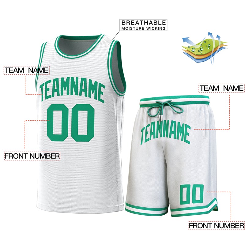 Custom White Green-Green Classic Sets Basketball Jersey