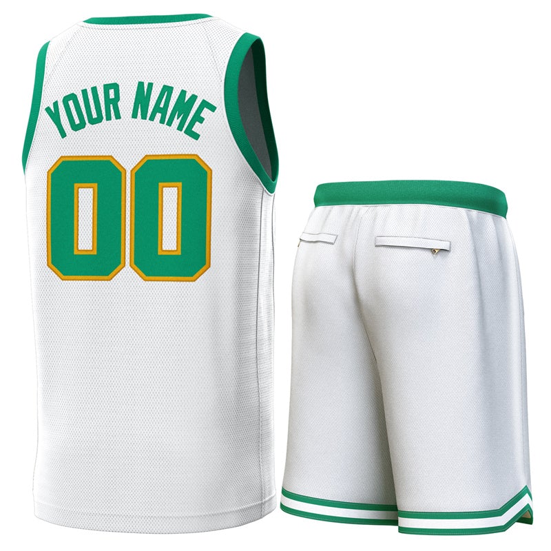 Custom White Green Classic Sets Basketball Jersey