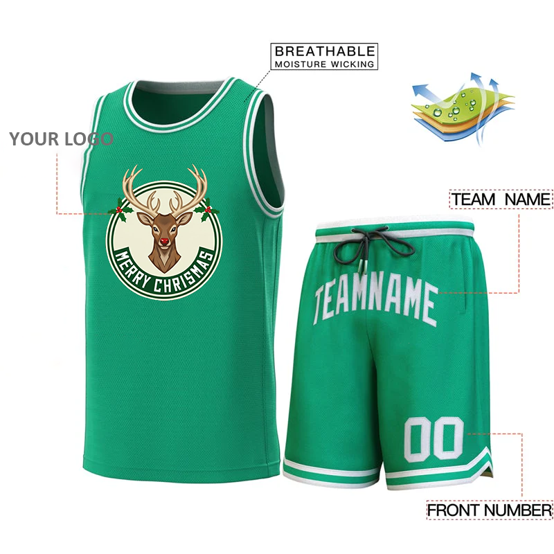 Custom Christmas Milwaukee Green White Classic Sets Basketball Jersey