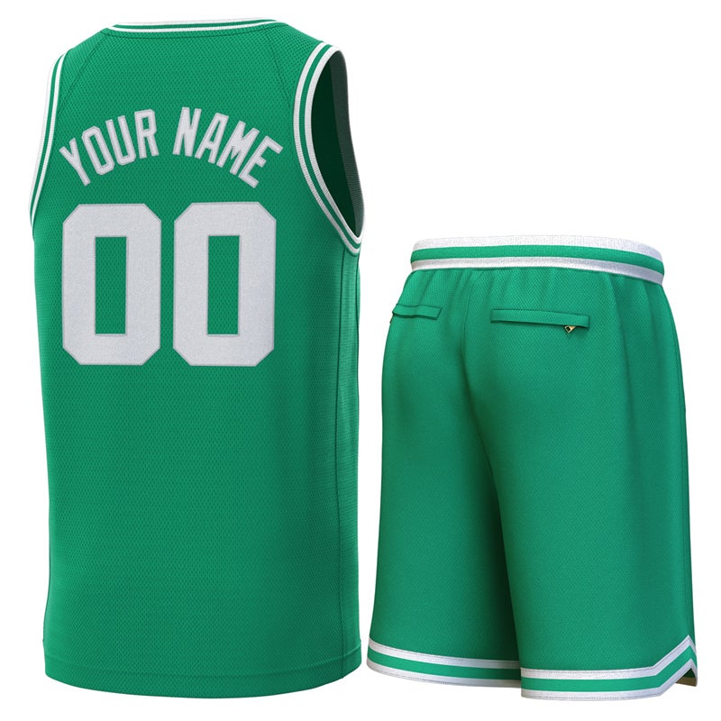 Custom Logo/Text Green White Classic Sets Basketball Jersey