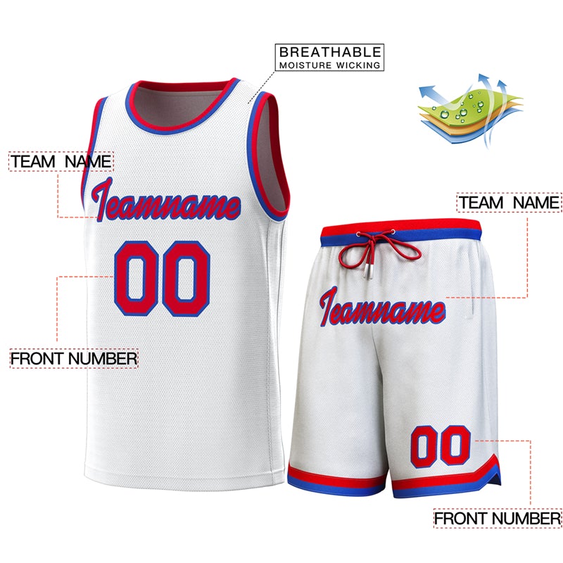 Custom White Red-Royal Classic Sets Basketball Jersey