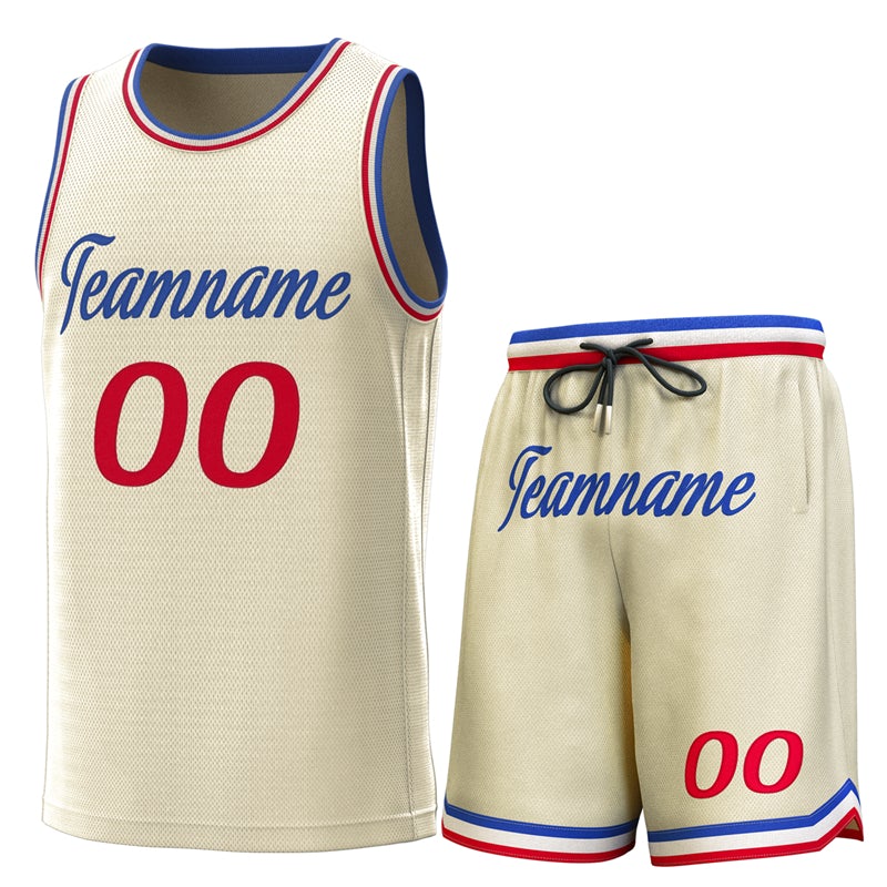 Custom Cream White-Red Classic Sets Basketball Jersey