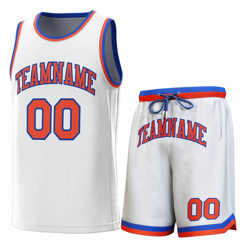 Custom White Royal-Orange Classic Sets Basketball Jersey