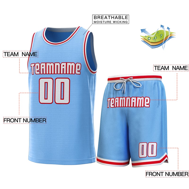 Custom Light Blue White-Red  Classic Sets Basketball Jersey