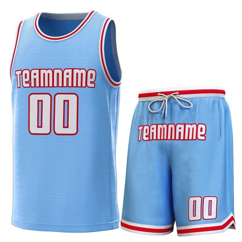 Custom Light Blue White-Red  Classic Sets Basketball Jersey
