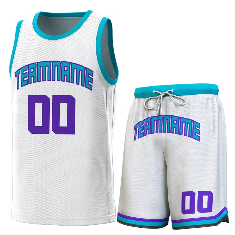 Custom White Teal Classic Sets Basketball Jersey