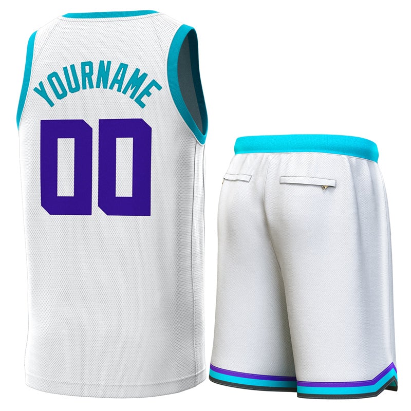 Custom White Teal Classic Sets Basketball Jersey