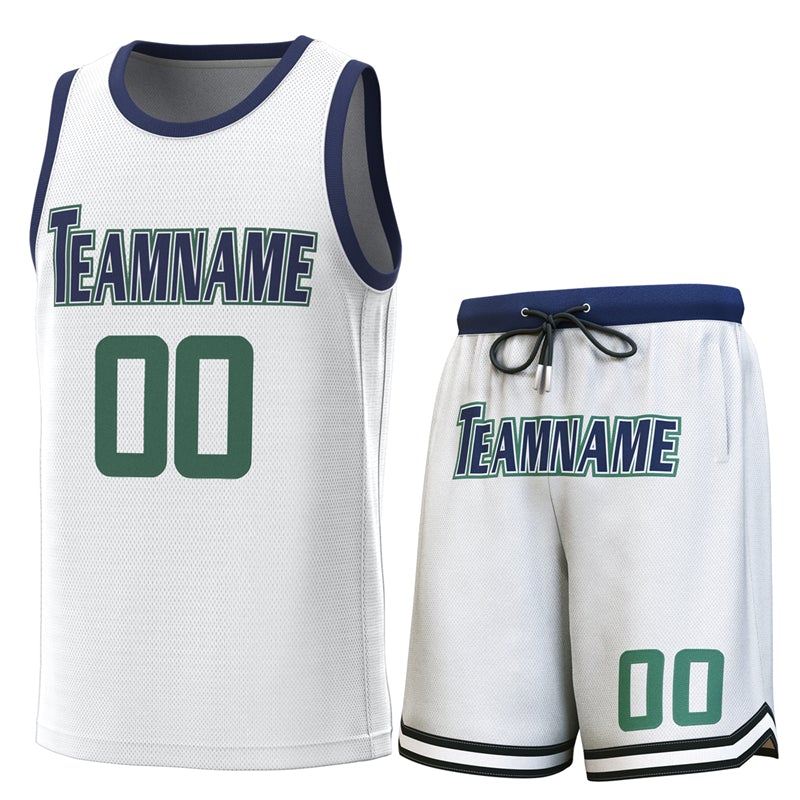 Custom White Navy Classic Sets Basketball Jersey