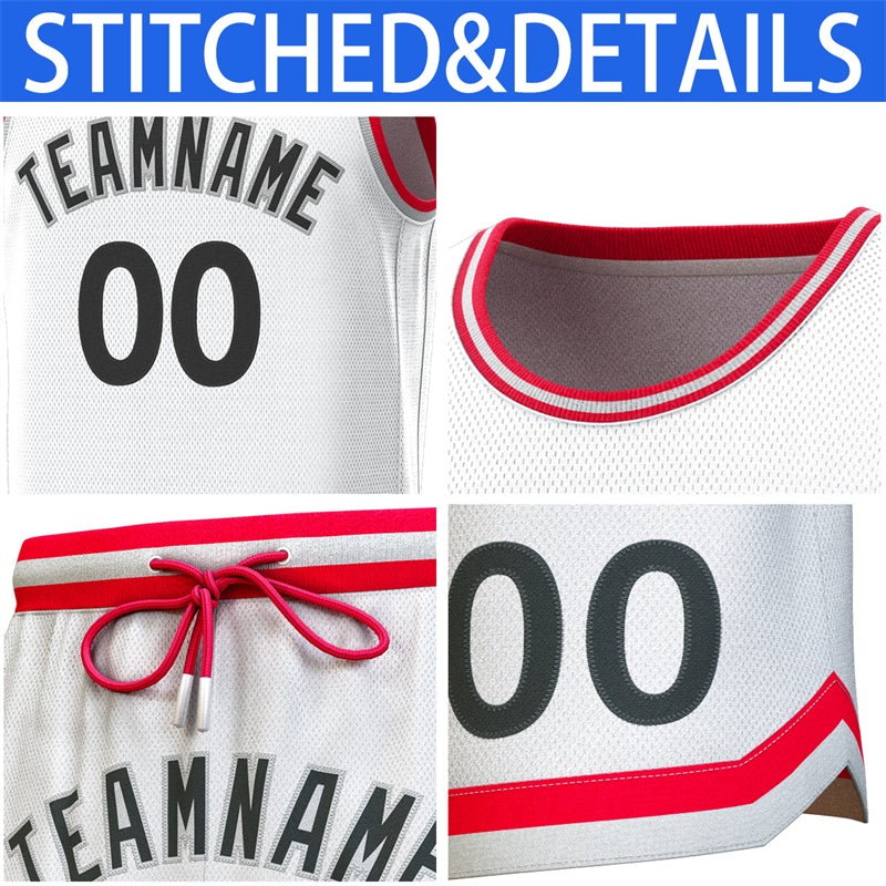 Custom White Red-Gray Classic Sets Basketball Jersey