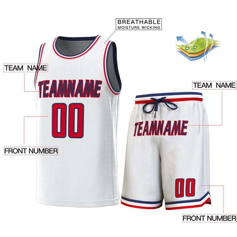 Custom White Navy-White Classic Sets Basketball Jersey