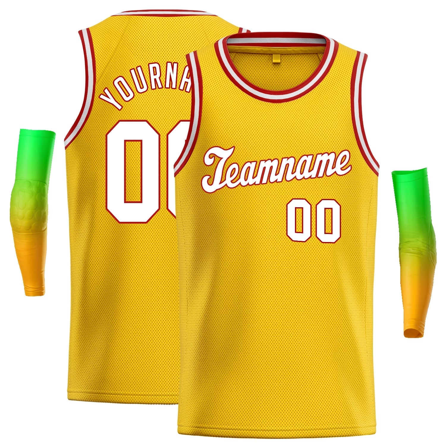 Custom Yellow White-Red Classic Tops Mesh Basketball Jersey