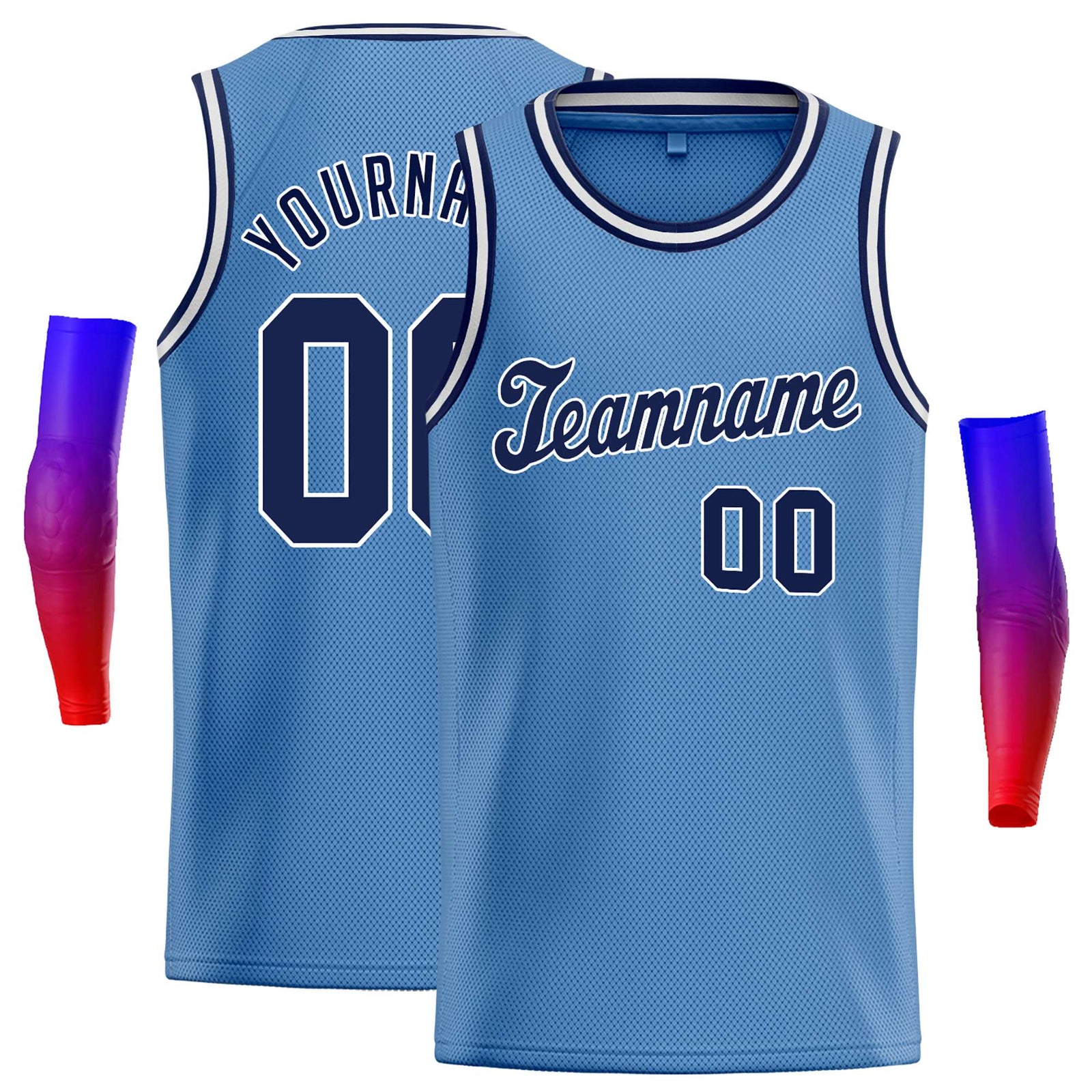 Custom Light Blue Navy-White Classic Tops Casual Basketball Jersey